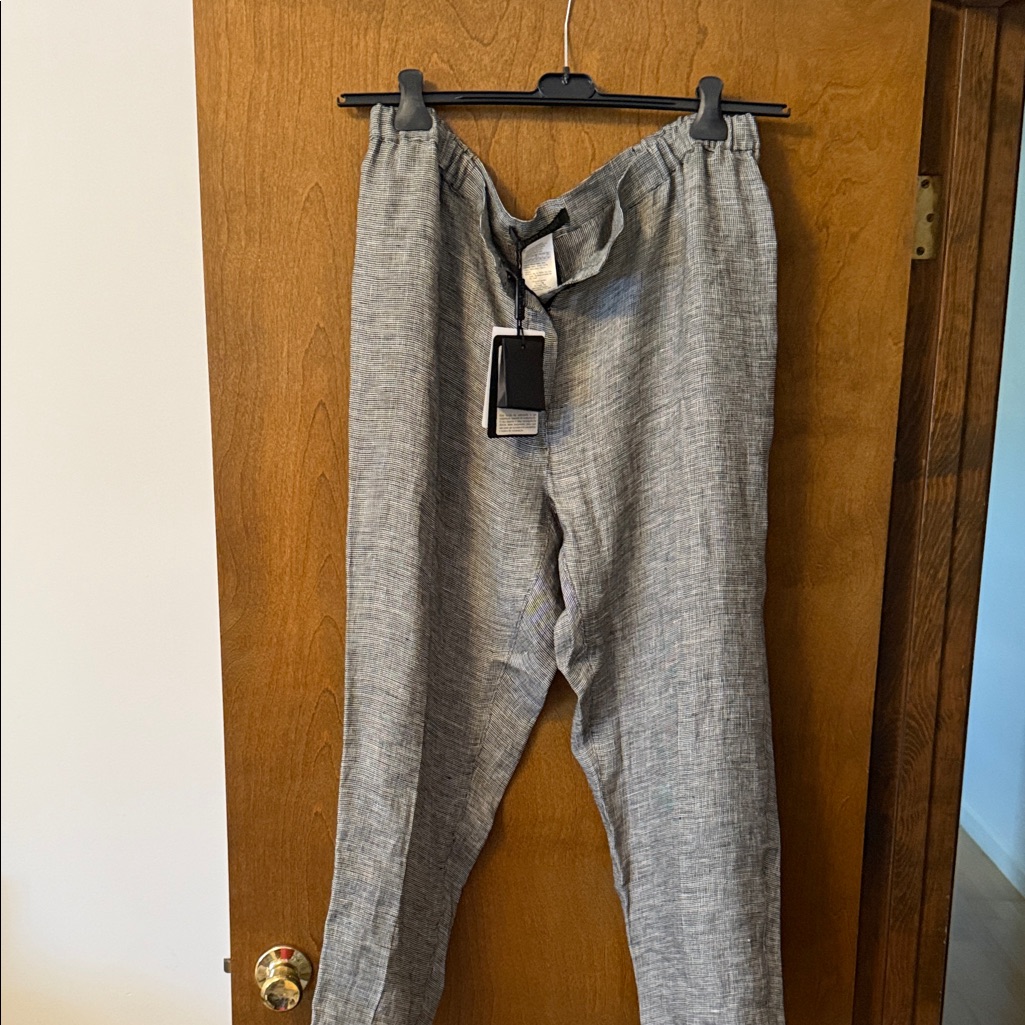 Marina Rinaldi Light Gray And Black Linen Pants